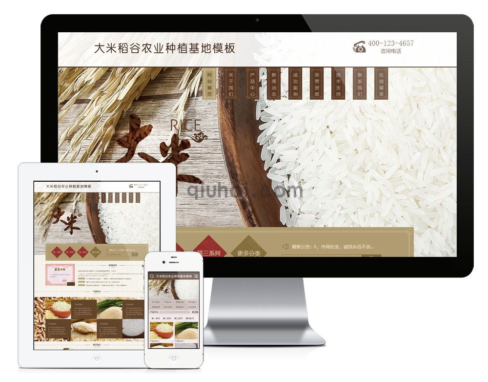 易优大米五谷类种植基地网站模板【编号630】(图1)